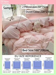 3件組淺粉色3D提花被套組，床上用品，1件被套與1或2件枕頭套，舒適柔軟家居紡織品，適合男孩女孩的宿舍床上用品，清新INS風，可機洗，不含填充物 - 淺粉色 - 查看 3