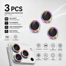 Yezodawee 亮麗彩色相機鏡頭保護膜，AR+AF 鋼化玻璃，相容 17 Pro Max/16/16 Plus/17，9H 耐刮金屬鏡頭保護膜，高清透明相機配件 3 片/包 - 多色-C - 查看 38