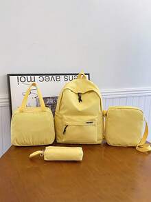 4-Piece Back To School Minimalist College Style Backpack Set, Backpack + Tote Bag + Crossbody Bag + Stationery Organizer Bag Matching Set, Large Capacity With Laptop Compartment Campus Commuter Bag, Solid Color Youth Backpack, With Adjustable Shoulder Straps, Multi-Layer Storage Space, Lightweight Zipper Storage Set, Suitable For Fresh Graduates, Students, Young Girl, For Outdoor Travel And Daily Campus Use - Multicolor - View 19