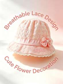 1pc Customizable Embroidered Name Sun Hat/Bucket Hat, Bow & Flower Decor, White/Pink, Suitable For Daily Commute, Vacation, Beach Travel And Various Occasions - Multicolor - View 5
