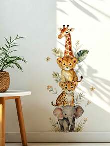 Jungle Nursery Wall Decals, Wild Animal Giraffe Lion Elephant Stickers, Home Decor, Toddler Bedroom Supplies, Cute Unisex Baby Room Wall Art - Multicolor - View 8