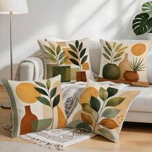 4 Stücke Keramiktopf Pflanze abstraktes Muster einseitig bedruckte Kissenbezüge/Kissenbezüge, Multi-Szenen Atmosphäre dekorative Kissenbezüge geeignet für Wohnzimmer Sofa Schlafzimmer, ohne Kissenfüllung - Verschiedenfarbig - Übersicht 9