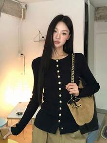 Women's Knitted Cardigan Korean Style Spring Top Outerwear Black Unique Beautiful Youthful Cardigan - Black - View 8