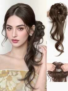 Korean Style Rich Girl Bun Hair Extension Hair Scrunchie For Women, Extra Long Fluffy Side-Swept Bun Hair Piece, Volume Enhancing Hair Bun - Multicolor - View 7