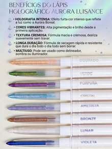 Aurora Lápis Holografico Luisance - Efeito holográfico | Retrátil | Acompanha apontado - Dourado - Visão 5