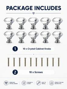 10 buah kenop kaca kristal berbentuk berlian 30mm, tarikan laci kabinet, gagang pintu, perangkat keras furnitur lemari dapur dan lemari pakaian. - lubang tunggal - View 2