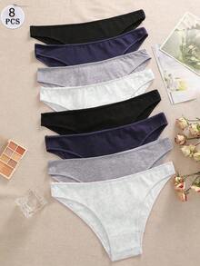 8pcs Basic Pure Cotton Women's Panties, Soft Solid Color, Sports Style, Suitable For All Seasons - Multicolor - View 3