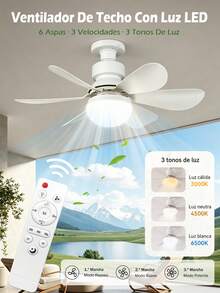 Ceiling Fan With LED Light + Remote Control 42 Cm - White - View 3