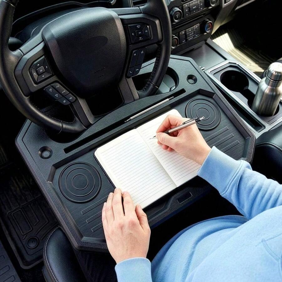 Supernic Multifunctional Car Steering Wheel Tray, Durable ABS Desk With Cup Holders For Road Trips - Black - View 1