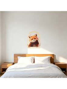 1pc Arch Frame Winking Red Panda Paw Wall Sticker, Cute Fluffy Mini Panda Autumn Branch Peel And Stick Removable Vinyl Wall Decal For Entryway, Hallway, Bedroom, Nursery, Cozy Cartoon Animal Wall Art Decor - Arched Frame Winking Red Panda - View 2