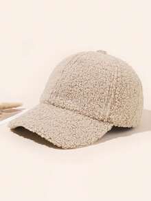 1pc Women's Solid Color Lambswool Fashion Curved Brim Baseball Cap, Plush Baseball Cap, Autumn/Winter Outdoor Golf Sports Hat, Suitable For Daily Wear, Warm And Cold-Proof - Sherpa Baseball Cap - View 14