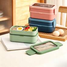 1pc Japanese Style Double Layer Bento Box, Back To School Divided Lunch Box, Portable Lunch Box, Sushi Rice Box, Office Worker Japanese Fresh-Keeping Box, Student Portable Lunch Box, Sandwich Lunch Box, Microwave And Dishwasher , Suitable For Students, Office, Outdoor - View 5