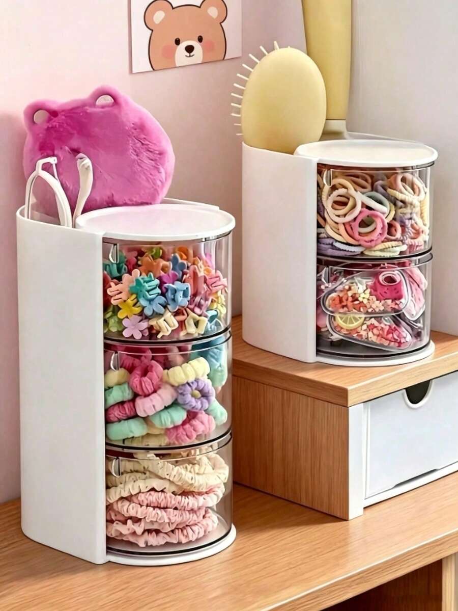 1pc Rotating Hair Accessory Storage Box - Multi-Functional Desktop Organizer, Suitable For Makeup Brushes, Combs, Hair Clips, Hair Ties, Hair Claws And Jewelry, Perfect For Vanity And Bathroom, Ideal Gift For Women And Girls, Back To School Storage Essential - Multicolor - View 1