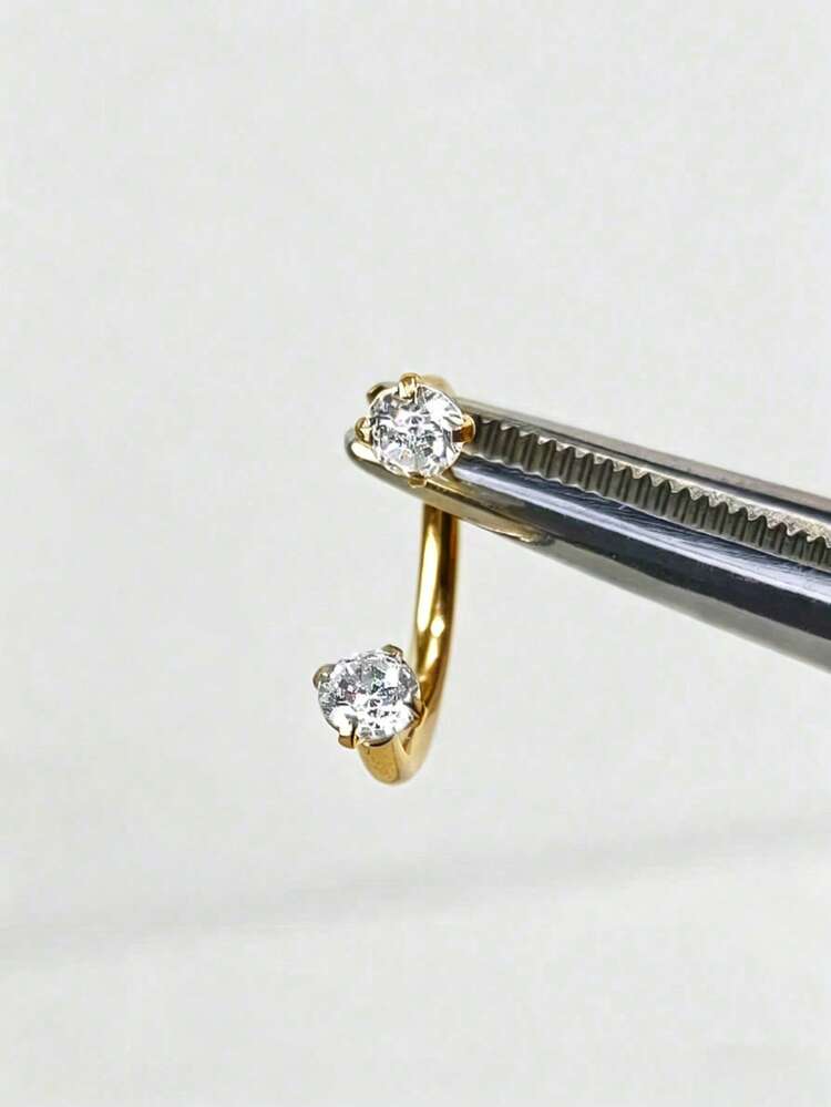 1pc C-Shaped Zirconia Screw Ear Stud CZ Stainless Steel Spiral Cartilage Piercing Earring Earlobe Body Piercing 16G Ear Expander - Yellow Gold - View 7