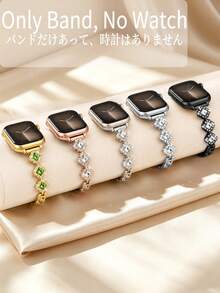 Compatible con Apple Watch Series S11/S10/S9/S8/S7/S6/S5/S4/S3/S2/S1/SE Ultra 3, 1 pieza Pulsera de metal plateada delgada para mujer, diseño de flor con circonita de strass, elegante y de moda, compatible con 38/40/41mm/42/44/45/46/49mm, accesorio de verano para mujer, fiesta de playa de verano, fiesta de baile, graduación, regalo de temporada de regreso a la escuela - Dorado - Ver 2