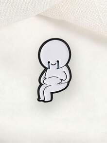 Minimalist Line Smile Crying Blob Man Enamel Pin Mental Health Healing Contrast Mood Pinching Belly Cartoon Lapel Badge - White - View 5