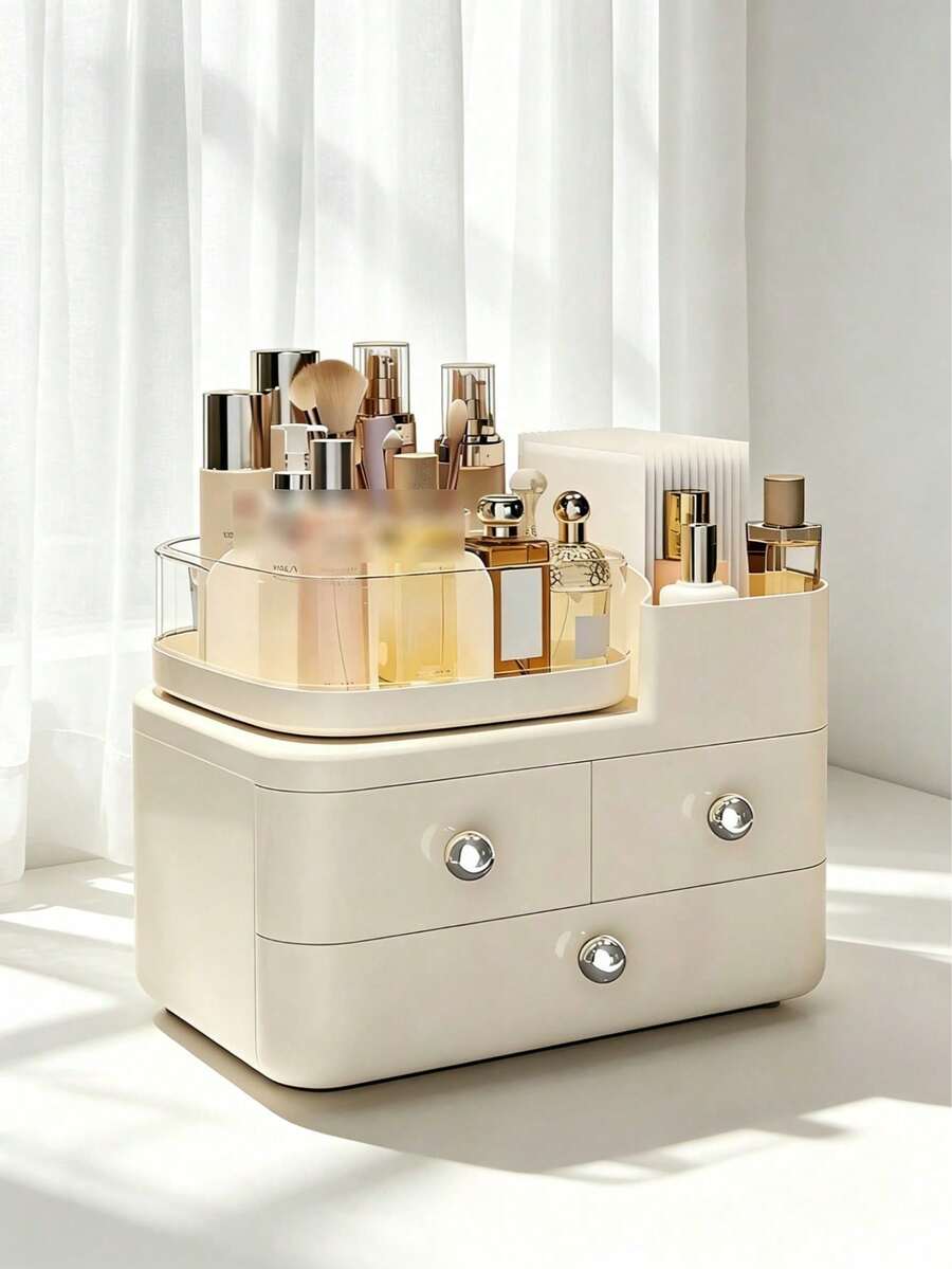 Makeup Storage Box, High-End Bedroom Vanity Organizer, Plastic Cosmetic Holder For Skincare Products & Lipsticks - Multicolor - View 1
