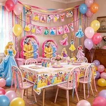 Classic Seven Dwarfs Complete Party Decoration Set, Includes Disposable Paper Plates, Cups, Napkins, Birthday Banner, Tablecloth, Fairy Tale Princess Theme Birthday, Christmas And Anniversary Supplies - Multicolor - View 2