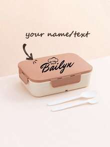 1pc Customizable Flip-Top Bento Box, Supports Artistic Text Customization, Large Area Customization, Portable, Waterproof, Leak-Proof, Suitable For Outdoor, Travel, School, Office, Includes Sauce Box And Utensils, Four-Sided Lock Design - Multicolor - View 8