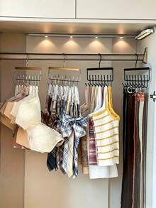 1pc Wall-Mounted Clothes Rack, A Hanging Bra And Panty Storage Rack, A Vertical Storage Shelf, A Wall-Mounted Extendable Wooden Clothes Rack, Suitable For Hanging Underwear, Ties, Hats And Scarves, Saving Space.Wardrobe,Wardrobe For Bedroom,Bedroom Room Decor,Back To School - Multicolor - View 3