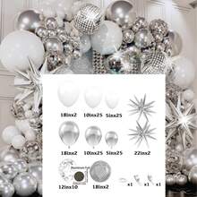 121pcs Disco-Themed Balloon Arch Set, Includes Exploding Stars, Disco Foil Balloons, And White, Silver, And Sequined Foil Latex Balloons. Perfect For Birthday Parties, Prom Decorations, Bachelor/Bachelorette Parties, And Other Party Decorations. - Multicolor - View 7