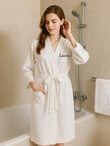 1pc Personalized Customized Spring/Autumn Waffle Bathrobe, Women's Thin Sauna Suit Sweat Suit, Men's Absorbent Quick-Dry Bathrobe, Soft Absorbent Comfortable Pajamas, With Pockets And Waistband, Multi-Functional, Highly Decorative - Multicolor - View 8