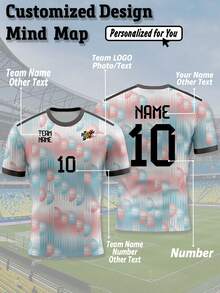 1pc Belgium Away Pink-Blue Gradient Geometric Pattern Men's Football Jersey, Customizable Name, Number, Logo, Best Gift, Sports/Casual Summer - Multicolor - View 1