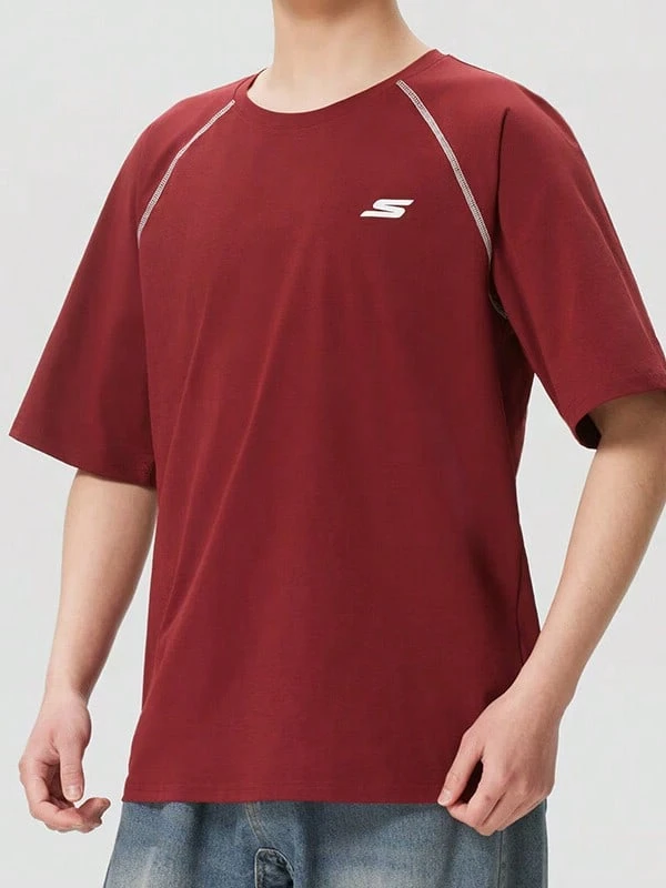 Skechers Men's Contrast Stitch Raglan Cooling Quick-Dry Crew Neck Short Sleeve T-Shirt - Burgundy - View 1