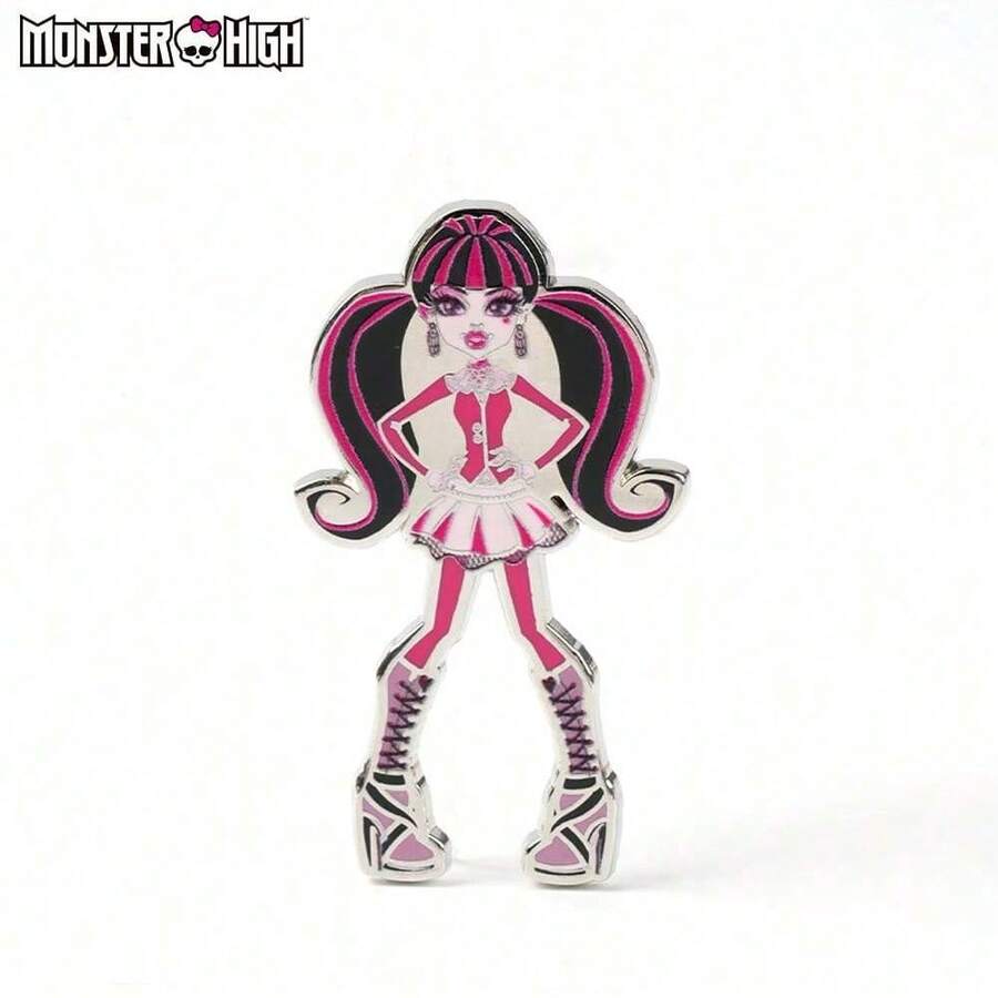 1件 Mattel 官方授權 Monster High 角色可愛粉色蝴蝶結骷髏琺瑯胸針 金屬徽章，適用於背包、牛仔夾克、帽子配件，節日禮物