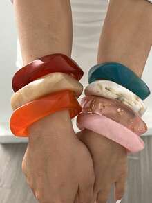 4/3/1pc Vintage Elegant Casual Style Women's Colorful Acrylic Bracelet Set Suitable For Daily Layering - Colorful - View 6
