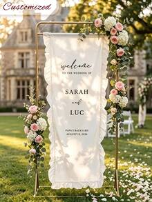 Personalized Ruffle Edge Wedding Welcome Sign Custom Text Printed Fabric Banner, Multiple Sizes Available, Suitable For Lawn Wedding Ceremony Entrance Decoration - Multicolor - View 5