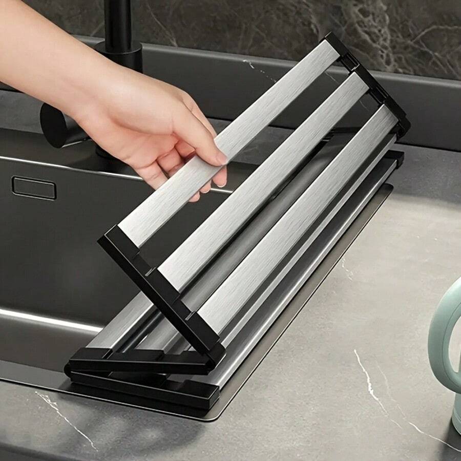 1pc Foldable 304 Stainless Steel Sink Drain Rack, Rust-Proof Roll-Up Design, Moisture Control & Drying, Compact & Durable, Suitable For Small Kitchens And Busy Households For Dish & Vegetable Draining - Multicolor - View 1