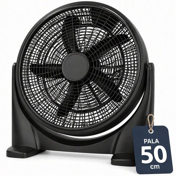 Bakaji Ventilatore da Tavolo Potenza 100W Diametro Pale 50cm 3 Velocità Selezionabili Inclinazione Regolabile Colore Nero Base a 2 Piedi