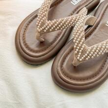 Fashionable Comfortable Thick Sole Thong Sandals Women's Flip Flops Flat Slippers 2026 New Style Match With Skirts Non-Slip Beach Vacation Sandals - Khaki - View 8
