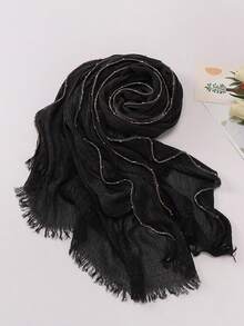 1pc New Dyed Chain Beaded Scarf, Women's Muslim Hijab, Daily Evening Wear, Beach, Sun Protection, Lightweight Soft Shawl, Holiday Gift - Multicolor - View 14