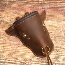 1Pc Retro Cowhide Mini Waist Belt Bag, 3D Cow Head Shape With Metal Ring, Large Capacity Wear Resistant For Western Style Outdoor Riding - Multicolor - View 5