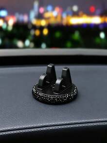 PVC Material Shiny Rhinestone Car Phone Holder, Universal Dashboard Phone Holder, Adjustable Vehicle GPS Stand, Cute Rotating Clip Suitable For Both Landscape And Portrait Mode - A - View 5