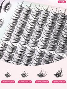 Individual Fluffy Lashes,Lash Clusters D Curl,12 Rows 12-16MM Mixed Lash Extensions,Soft And Natural Fluffy False Eyelashes Individual DIY Eyelash Extension At Home(F16) - C/D MIX - View 3