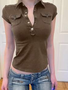 Women Blouses & Shirts - Brown - View 1