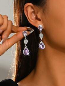 Vintage Luxury High-End Draped Earrings, Suitable For Various Occasions Like Parties, Weddings, Banquets, Balls And All-Season Accessories - 1933 Violet Earrings-hB - View 2