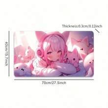 Features A Pink-Themed Anime Girl Design; Suitable For Use As A Large Mouse Pad, Keyboard Mat, Or Non-Slip Home/Office Desk Mat. It Utilizes High-Definition Color Printing, Is Designed Specifically For Esports Gaming, And Features Durable Stitched Ed - Mouse Pad - View 9