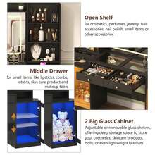 62" White Vanity Desk With Tempered Glass Top, 60,000-Color LED Lights & Power Outlet, 3-Mode LED Mirror, 2 Drawers & 2 RGB Cabinets - Black - View 8