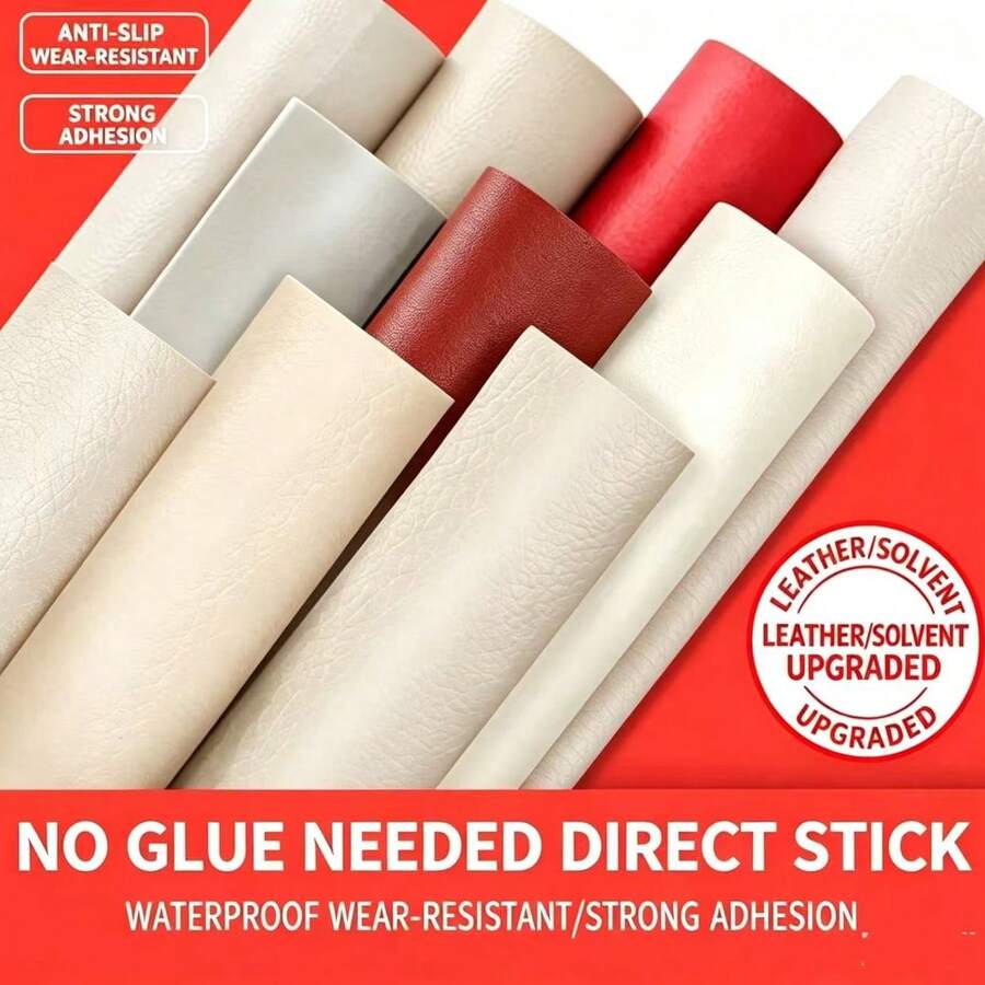1 Self-Adhesive PVC Leather Repair Patch, Leather Repair Tape, Suitable For DIY Repair Of Sofas, Chairs, Tables, Handbags, Shoes And Motorcycle Seats, Available In Black/Cream/Brown/Grey/Orange/Khaki - 50x200cm/19.7x78.8in - View 1