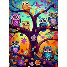 1 Set 5D Diamond Painting Kit Quirky Owl On Branch, 40*50cm_15.75*19.68in Full Drill With Tools, Vibrant Color Canvas, Suitable For Beginners, - View 9