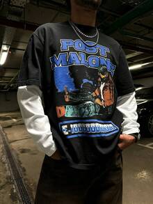 DOPE | Street Hip-Hop Musician Vintage Portrait 2 In 1 Long Sleeve Men's T-Shirt Top - Black - View 2