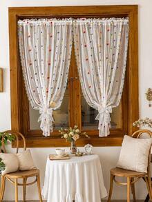 1pc Beige Rose Pattern Lace Curtain Valance, Short Curtain, Coffee Curtain, Vintage Pastoral Romantic Style, Semi-Transparent, Polyester Fiber Material, Suitable For Bedroom, Room, Living Room, Kitchen, Office, Cafe And Home Decor - Multicolor - View 13
