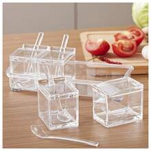 4 Pieces Clear Seasoning Box, Seasoning Rack Spice Pots, Storage Container Condiment Jars Acrylic Seasoning Box With Covers And Spoons For Spice, Sugar, Salt, Sugar, Cardamon, Cinnamon - Multicolor - View 7