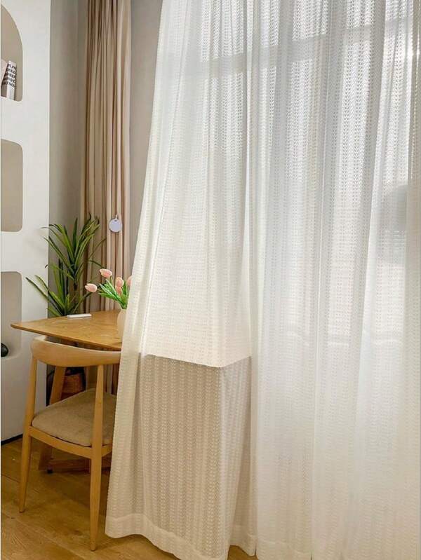 1PC Rod Pocket Modern Minimalist Luxury Embossed Malt Jacquard Sheer Curtain, Translucent Decorative Window Sheer For Bedroom, Living Room, Bay Window