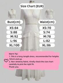 Women's Spring Solid Color Ruffle Patchwork Robe, V-Neck Lantern Sleeve Hollow High Waist Dress, Suitable For Party, Ball, Evening Gown, Elegant Slit Robe, Autumn Women Clothing - Apricot - View 3