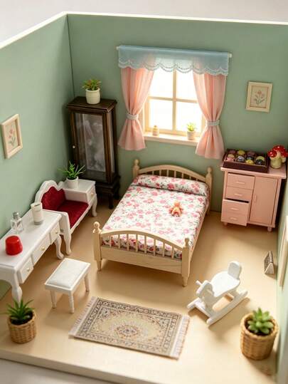 1套16cm 1:12 娃娃屋迷你豪華趣味家具，完整家居裝飾套組，臥室與客廳場景迷你配件，適合軟裝搭配，成人女性收藏氛圍好物，桌面微景觀，四季通用室內場景